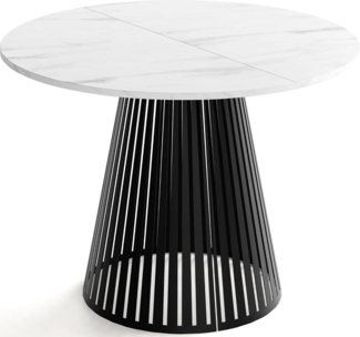 WFL GROUP Esstisch Naro Black ausziehbar rund modern mit schwarzen Metallbeinen (MADE IN EU, erhältlich in 2 Größen – 100/120 cm, ausziehbar auf 180/200 cm), platzsparender Tisch mit Lamellen für Küche, Esszimmer oder Wohnzimmer