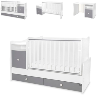 Lorelli Babybett Trend Plus 70x160 cm Schreibtisch Kinderbett Schubladen Kommode weiß dunkelgrau