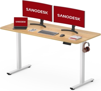 SANODESK Höhenverstellbarer Schreibtisch KOMPLETTE TISCHPLATTE Schreibtisch Höhenverstellbar Elektrisch Ergonomischer Steh-Sitz Tisch Computertisch für Heimbüro Homeoffice 120x60 cm(ahorn)