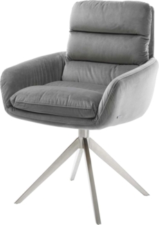 Esszimmerstuhl Abelia-Flex mit Armlehnen Samt Grau Kreuzgestell breit Edelstahl