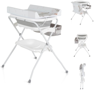 Cangaroo Babywanne Wickeltisch Como 2 in 1 faltbar, Wickelauflage, Zubehörfach grau