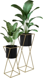 ML-DESIGN Blumenständer Pflanzenständer Set aus Metall Pflanztopf Deko Blumenhocker (2 St), Blumentopfständer Schwarz/Gold Wetterfeste und robuste Blumentopfhalte