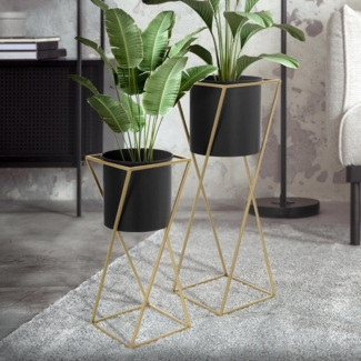 ML-DESIGN Blumenständer Pflanzenständer Set aus Metall Pflanztopf Deko Blumenhocker (2 St), Blumentopfständer Schwarz/Gold Wetterfeste und robuste Blumentopfhalte