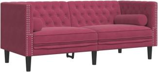 Chesterfield-Sofa mit Nackenrollen 2-Sitzer Weinrot Samt 372687