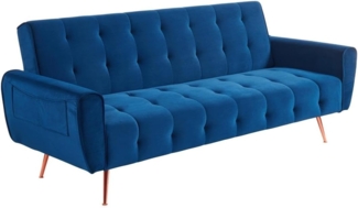 Vente-unique - Schlafsofa Klappsofa 3-Sitzer - Samt - Dunkelblau - POLANI