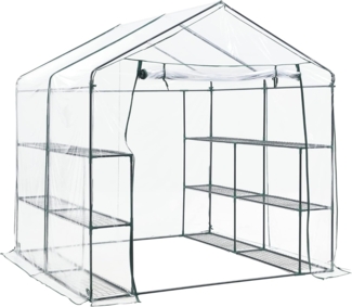 Gewächshaus Grünau mit Ablagen 200x200x220cm Transparent [en. casa]