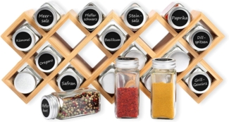 Schramm Gewürzbehälter Schramm® Bambus Gewürzregal mit 18 Gewürzgläsern inkl. 40 Labeln, Trichter, Reinigungsbürste 44 x 18,5 x 9,5 cm Gewürzständer stehend