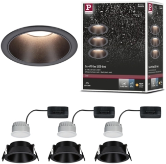 Paulmann 94869 LED Cole Coin Basisset 3er-Set 2700K schwarz 3-Step-Dim IP44