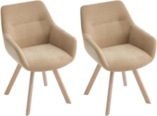 Vente-unique - Drehstuhl 2er-Set mit Armlehnen - Stoff & Eiche - Beige - VELBURY