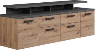 trendteam smart living - Follow - TV-Schrank - Eiche/Anthrazit - TV Lowboard mit Vollauszug Schubladen - (BxHxT) 180 x 66 x 47 cm - Fernsehschrank mit 4 offenen Fächern - Praktischer Aufsatz