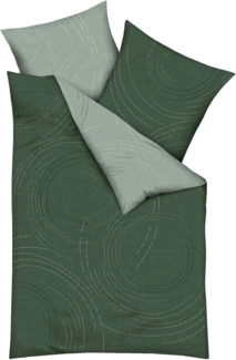 JACK Wendebettwäsche 135x200cm Jaro Jade Grün, Biber, 2 teilig, dezente kreisförmige Linien in Jade Grün