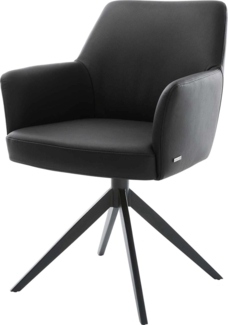 Drehstuhl Xana-Flex mit Armlehnen Echt-Leder Schwarz Kreuzgestell breit Schwarz 360° drehbar Wippfunktion Taschenfederkern