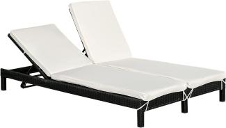 Outsunny Gartenliege, Doppelliege, Relaxliege für 2 Personen, Luxus Lounge, 5-stufige Rückenlehne, Metall, PE Rattan, Creme, 195 x 120 x 28 cm