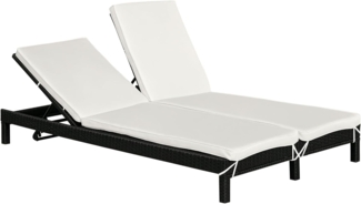 Outsunny Gartenliege, Doppelliege, Relaxliege für 2 Personen, Luxus Lounge, 5-stufige Rückenlehne, Metall, PE Rattan, Creme, 195 x 120 x 28 cm