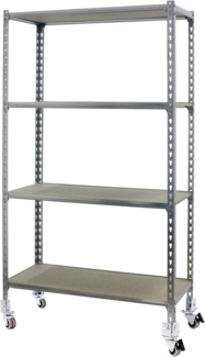 Simon Rack Schwerlastregal mit Rollen, 1575 x 800 x 400 mm, Bis 75 kg Belastbar, 4 Verstellbare Ablagen, MDF-Platten, Kellerregal, Lagerregal, Galva/Holz - Maderclick