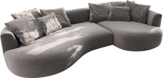 delife 'Edina' Sofa mit Kissen, Bouclé silbergrau, 65 x 166 x 328 cm