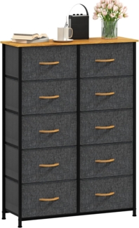DWVO Kommode mit 10 Schubladen, Schrank aus Stoff mit Griffen, Metallgestell & MDF-Holzplatte, langlebig, für Schlafzimmer & Wohnzimmer,dunkelgrau
