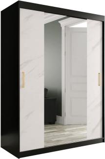 Kleiderschrank Kamoga T1 150 (Schwarz / Marmor Weiß + Gold, mit Schubladen)