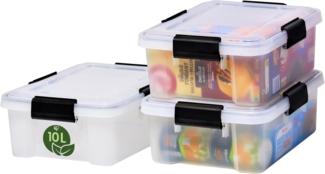 Iris Ohyama Luftdichte Kunststoff-Aufbewahrungsboxen mit Deckel, 10L, 3er-Set, Transparent, Hermetischer wasserdichter Verschluss, Robuste Schnappverschlüsse, Stapelbar, Staubschutz, BPA-frei, AT-S