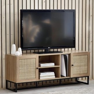 Julian Bowen Padstow TV-Einheit – Eiche, Melamin mit Rattanfront und Metallsockel, Oak, Einheitsgröße