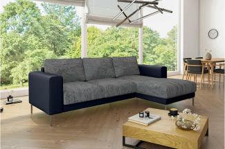 Stylefy Aversa Ecksofa Strukturstoff BERLIN Kunstleder MADRYT Grau Schwarz Rechts