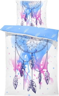 One Home Bettwäsche Fotodruck, Mikrofaser, 2 teilig, Traumfänger Federn Boho Kinder Knitterfrei Weich für Sommer und Winter