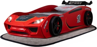 Autobett VENTO Kinderbett 90x200 cm Rennwagen-Bett inkl Lattenrost, Spoiler, LED-Licht, Farbe Rot