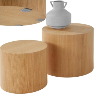 tectake Couchtisch Beistelltisch 2er Set Danny rund, in Eichenoptik, pflegeleicht (1-St, Komplettset), Großer und kleiner Beistelltisch in charmanter Eichenoptik