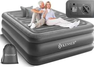 KESSER® Aufblasbare Matratze Luftbett mit eingebauter elektrischer Pumpe integrierte erhöhte aufblasbare Matratze für Übernachtungsgäste mit Aufbewahrungstasche Doppel, Grau / Anthrazit