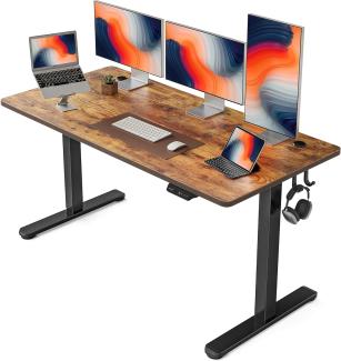 FEZIBO Schreibtisch Höhenverstellbar Elektrisch, 160 x 60 cm Stehschreibtisch mit Memory-Steuerung und Anti-Kollisions Technologie, Schwarz Rahmen/Braun Oberfläche