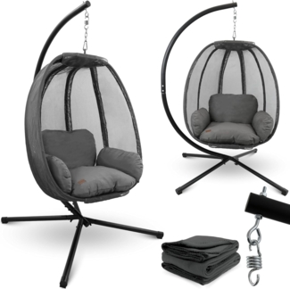 deluxe4home Hängesessel Hängekorb mit Gestell I Terrassenschaukel Hängeschaukel, inkl. Polster und Kuscheldecke