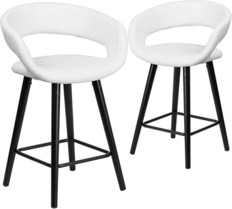 Flash Furniture Brynn Serie Hocker, modern, Cappuccino-Holz, 61 cm, Weiß, Vinyl, 2 Stück