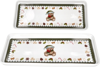 MamboCat Servierplatte Friend 2x Weihnachts-Kuchenplatte rechteckig Porzellan 35x15,5 cm, Porzellan