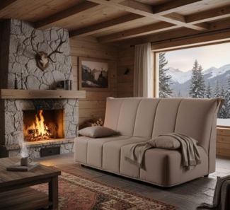 Talamo Italia 2-Sitzer Mina Schlafsofa, Wohnzimmersofa, Trolley-Öffnung, Made in Italy, aus gepolstertem Stoff, inklusive Kissen, Cm: 125x90h85, Farbe Taubengrau