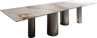 Esstisch Edge 300x100 Keramik Minas Melange Weiß-Beige Pilier Edelstahl Graphit