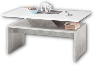 Stolkom Sp.z.o.o. Couchtisch Allegra Wohnzimmertisch weiß, Absetzung Beton, BxHxT 100x50x60 cm, Akazie Massivholz, Flächenbelastung des Tisches ca. 90 kg