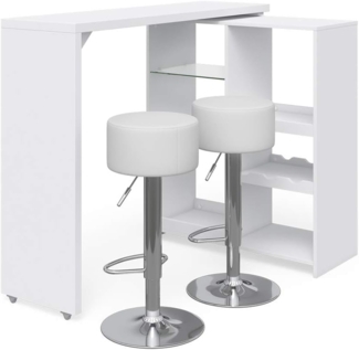 Vicco Bartisch-Set Weiß 138 x 39 cm mit 2 Barhockern, Vega
