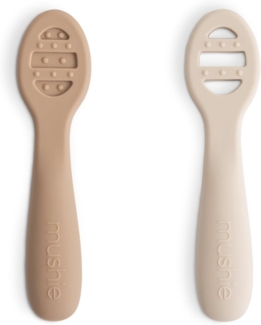 Mushie First Feeding Baby Silikonlöffel 2er Pack Natural/Shifting Sand