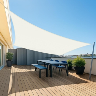 UMI Sonnensegel Wasserdicht 3x3 m Rechteckig Sonnenschutz Wetterschutz PES Polyester Segel Baldachin 95% UV Schutz mit Seilen für Garten Balkon Terrasse- Creme