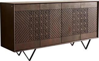 Sideboard Manjula 145 cm Mango Braun 4 Türen V-Fuß Metall Schwarz