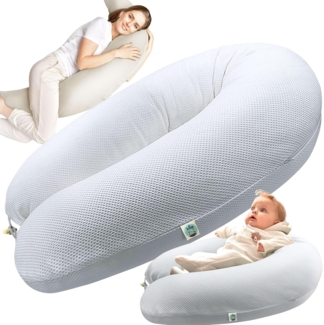 sei Design XXL Stillkissen ergonomisch 190x30 | Schwangerschaftskissen Seitenschläferkissen Komfortkissen Erwachsene | Babynestchen Neugeborene Baby Kissen mit Bezug 100% Baumwolle