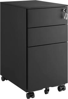 SONGMICS Rollcontainer, mit 3 Schubladen, vormontiert, abschließbarer Büroschrank mit Hängeregistratur, Stahl, schwarz, 45 x 30 x 60 cm