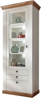 Vitrine Hemsby in weiß Pinie / Eiche Landhaus 82 x 204 cm