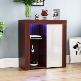 Vida Designs Azura LED Sideboard mit Schublade Aufbewahrung Schrank Ausstellen Möbelstück Hochglanz Modern RGB Beleuchtung Walnuss und Weiß