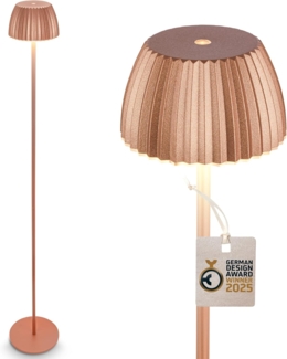 BRILONER - Riffle LED Stehlampe kabellos IP44 mit Touch, dimmbar, Memoryfunktion, Akku tauschbar, Akku Stehleuchte, Leselampe, Wohnzimmerlampe, German Design Award Winner, 19x124 cm, Kupferfarben