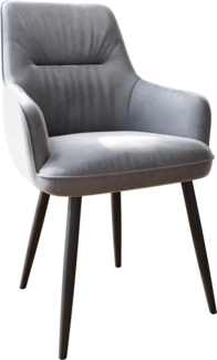 Esszimmerstuhl Zelia-Flex mit Armlehnen Samt Grau 4-Fuß konisch Schwarz Taschenfederkern