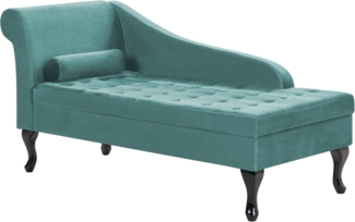 Chaiselongue Samtstoff blaugrün mit Bettkasten linksseitig PESSAC