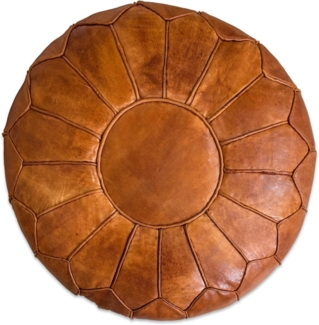 See the Good XL Echtleder Pouf - Handgefertigt - gefüllt geliefert - Ottoman Sitzsack Fußhocker Puff (Cognac Braun)