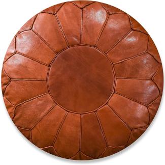 See the Good XL Echtleder Pouf - Handgefertigt - gefüllt geliefert - Ottoman Sitzsack Fußhocker Puff (Cognac Braun)