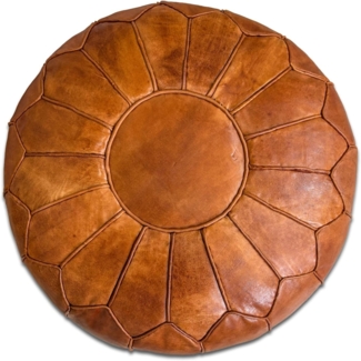 See the Good XL Echtleder Pouf - Handgefertigt - gefüllt geliefert - Ottoman Sitzsack Fußhocker Puff (Cognac Braun)